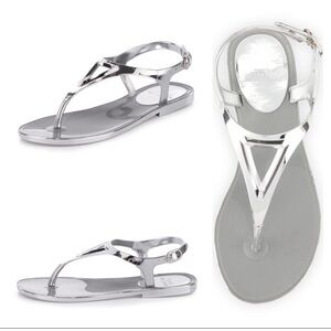 Stuart Weitzman Trifecta metallic jelly sandals size 5